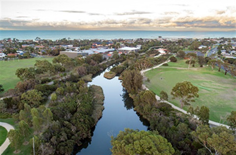 An aerial view of Mordialloc Creek