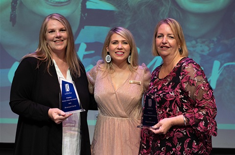 Winners of Kingston Woman of the Year Paula Westhead and Bronwyn Currie with Deputy Mayor Cr Jenna Davey-Burns