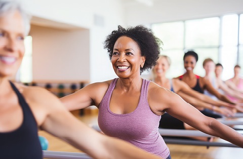 a group of women doing pilates