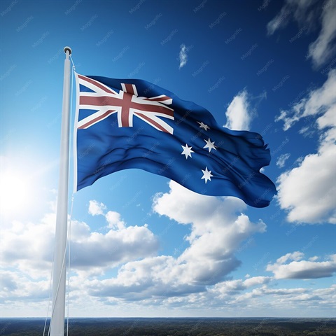 The Australian flag flying.