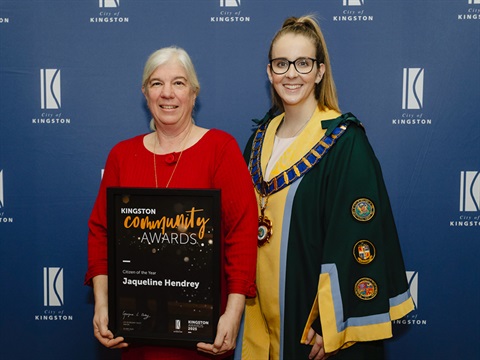 Kingston's Citizen of the Year Jaqueline Hendrey with Mayor Georgina Oxley.