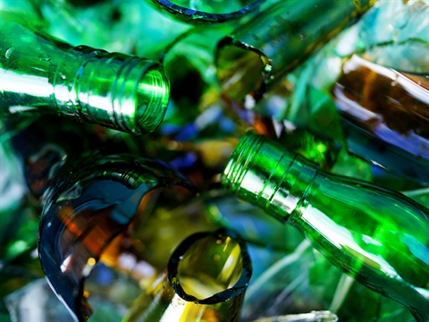 Glass bottles ready for recycling.
