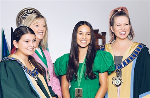 Junior Mayor Alexandra Shewan, Deputy Mayor Tracey Davies, Deputy Junior Mayor Vanessa Comarmond and Mayor Jenna Davey-Burns.