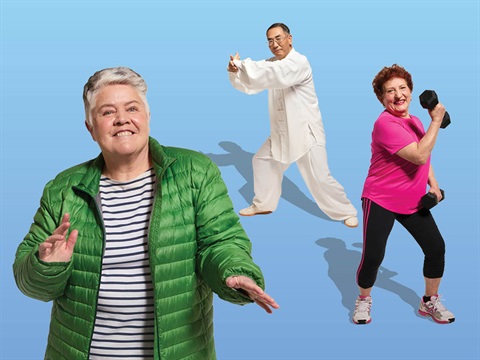 Three older people engaged in activities