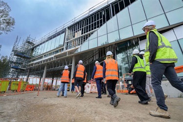 Outside of the building taking shape