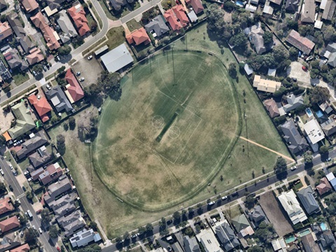 An aerial view of Glen Street pavilion and reserve in Aspendale.