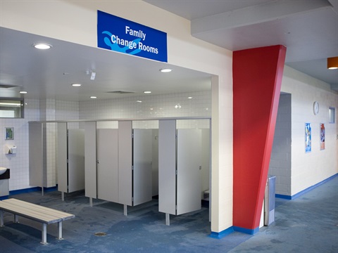 The family changing facilities inside Waves Leisure Centre