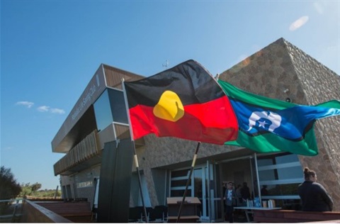 Derrimut Weelam Gathering Place flags (Indigenous and Torres Strait Islands)